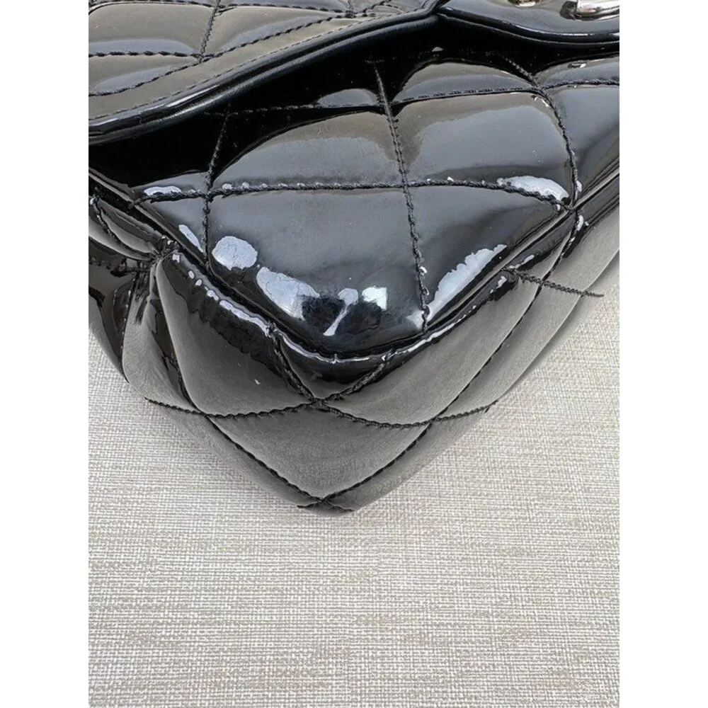 CHANEL Black Patent Leather Classic Flap Small SHW